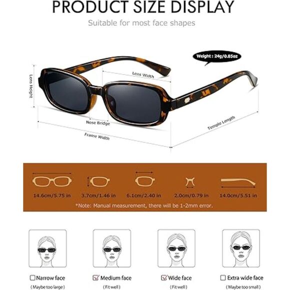 Trendy Retro 90s Small Square Rectangle Sunglasses for Women UV400 Protection